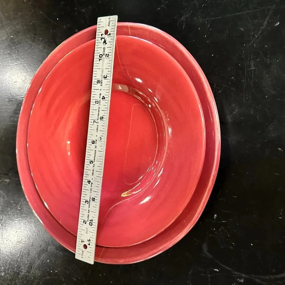 2 POTTERY BARN Sausalito Plates - Dinner & Side/Soup/Rimmed Bowl Red/Maroon